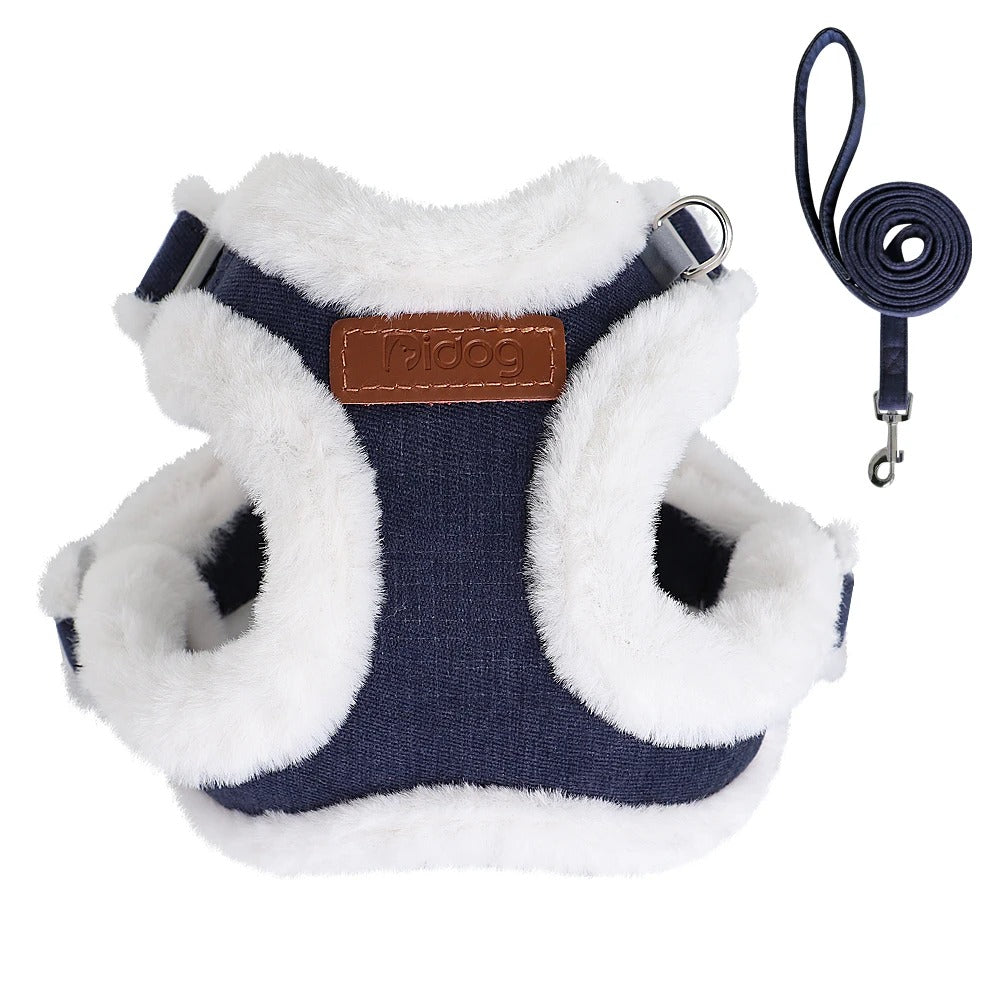 Warm Plush Dog Harness with Leash – Soft, Cozy & Adjustable