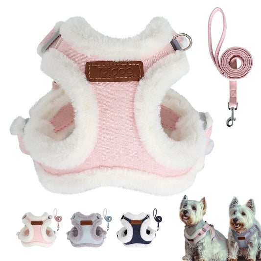 Warm Plush Dog Harness with Leash – Soft, Cozy & Adjustable