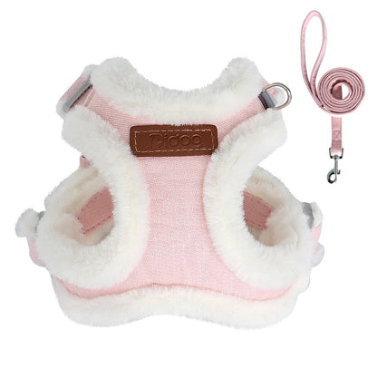 Warm Plush Dog Harness with Leash – Soft, Cozy & Adjustable